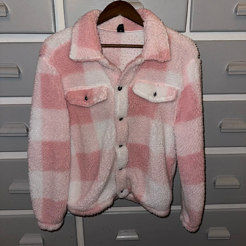 Cozy Pink and White Checkered Jacket